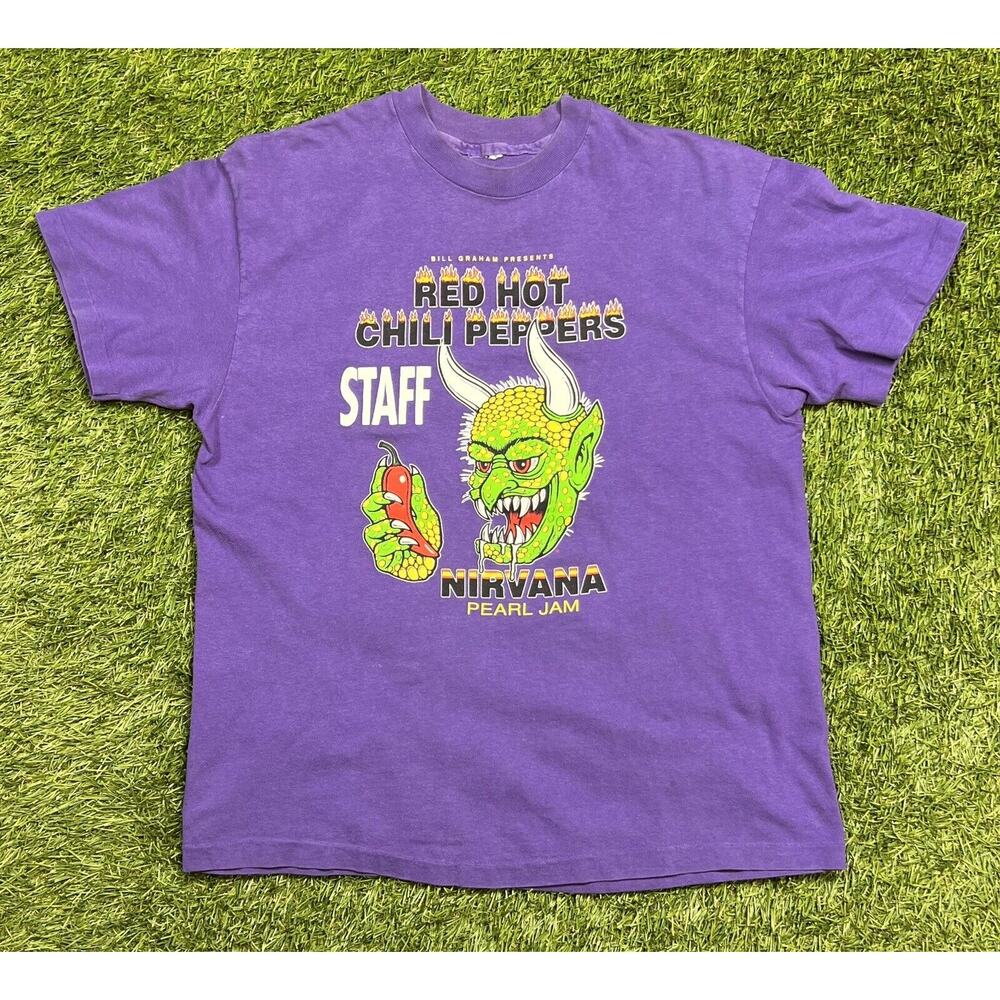 VTG 1991/92 New Years Eve Red Hot Chili Peppers Nirvana Staff T-Shirt Men's L
